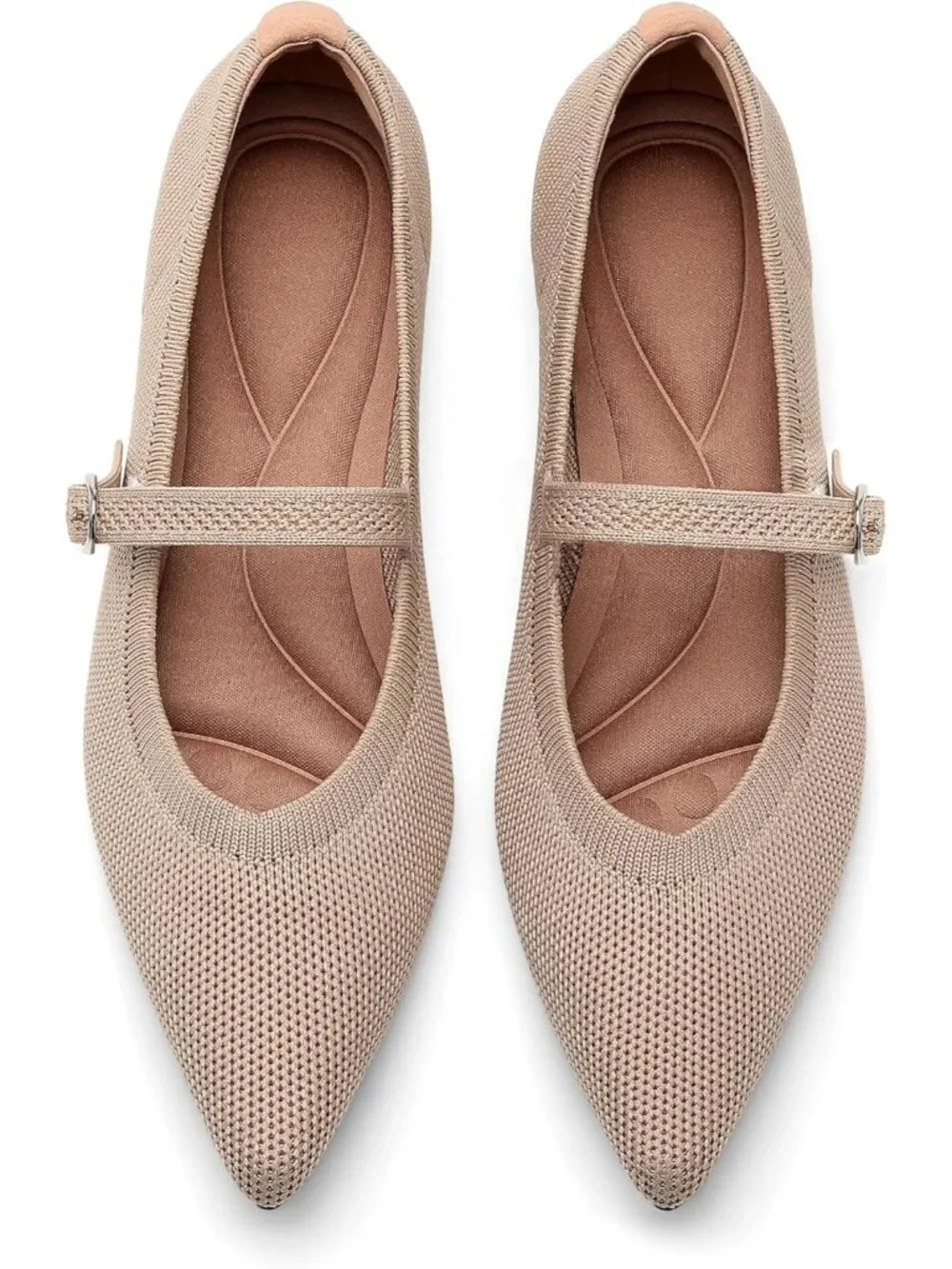 Women's Khaki Knit Flats Pointed Tip Casual Ballet Flat Shoes with Ankle Strap
